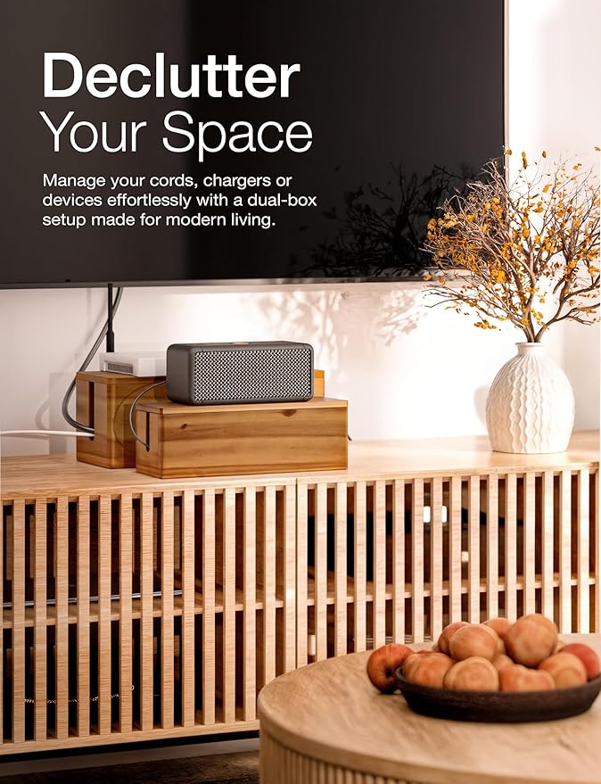 Acacia Large Cable Management Box - Set of 2 Cord Box Hider for Home, Office - Cable Hider Box, Surge Protector Box for TV Wires, Computer - Power Strip Box with 2 Open Slots, Magnetic Lid