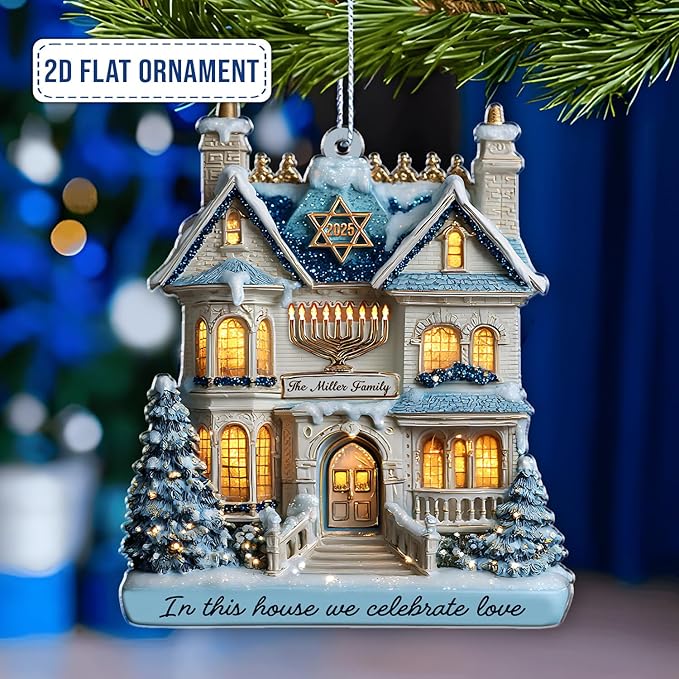 Personalized Hanukkah Ornaments for Tree - 2D Custom Family Christmas Ornaments, Merry Chrismukkah Jewish and Christian Gift, House Warming Gifts New Home Ornament 2025