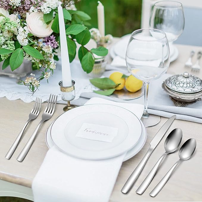Herogo 18/10 Stainless Steel Silverware Set, 30-Piece Fancy Flatware Cutlery Set for 6, Modern Eating Utensils Tableware for Home Restaurant Wedding, Mirror Polished, Dishwasher Safe