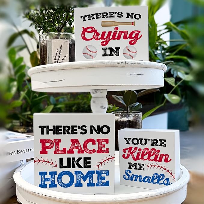 3 Pcs Baseball Decor for Home Baseball Sports Tiered Tray Decor 3 Pcs Decorative Wood Box Signs Rustic Table Desk Shelf Decoration for Bedroom Boys Room Party