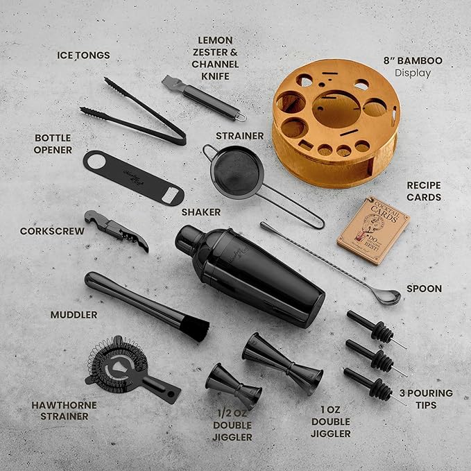 Mixology & Craft Bartender Kit - 15 Piece Set Including Cocktail Shaker and Bar Accessories, Perfect for Drink Mixing at Home, Plus Exclusive Recipe Cards