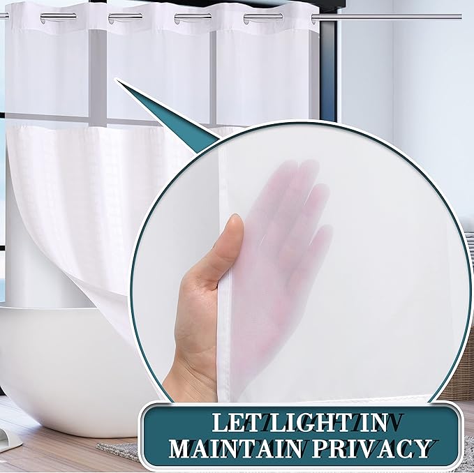 Conbo Mio Extra Wide No Hook Shower Curtain with Snap in Liner Set, 108" x 74" Hotel Luxury White Shower Curtains for Bathroom with See Through Top Window, Waterproof, Washable 108W x 74H