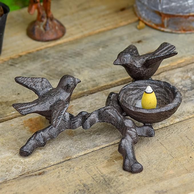 Sungmor Vintage Cast Iron Tealight Candle Holder, Lovely & Beautiful Birds Nest Design, Unique Tabletop Shelf Home Decor Pieces, Small Birds Statue Candle Holders Coffee Table Centerpieces Decor