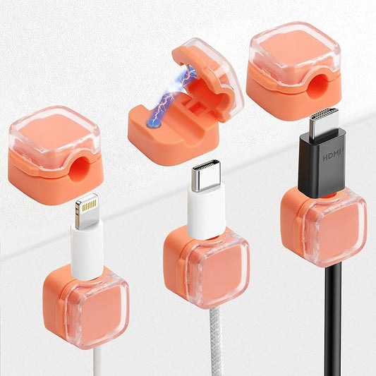 6 Pcs Cable Management Clips for Home Office Desk Cord Keeper Organizer Accessories Charger USB Wire Organizer Cord Holder for Nightstand Automotive (Orange)