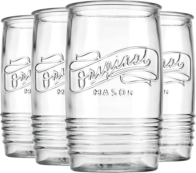 Glaver's Glass Tumbler Drinking Glasses Set of 4 – Genuine Artisan-Made Vintage Italian Original Mason – Elegant 20 Oz Clear Tumbler Glassware Set for Refreshing Drinks, Beverages, Iced Tea.