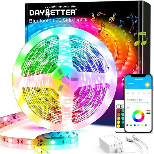 DAYBETTER Smart Led Lights 50 ft, 5050 RGB Led Strip Lights Kits with 24 Keys Remote, App Control Timer Schedule Led Music Strip Lights