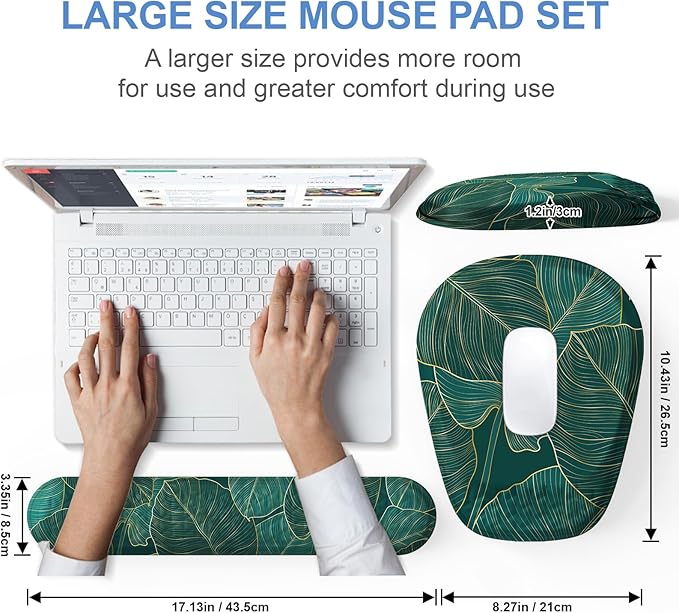 Mouse Pad with Wrist Rest, Comfortable Memory Foam Wrist Rest for Computer Keyboard, Ergonomic Mouse Pad Set for Easy Typing & Pain Relief for Office & Home, Green