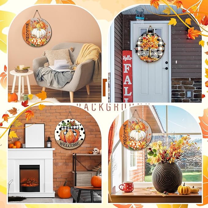 3 Pcs Fall Thanksgiving Decoration for Home Front Door Decor Signs Fall Pumpkin Wooden Wreath Autumn Maple Leaves Door Hanger for Farmhouse Autumn Thanksgiving Home Office Decor