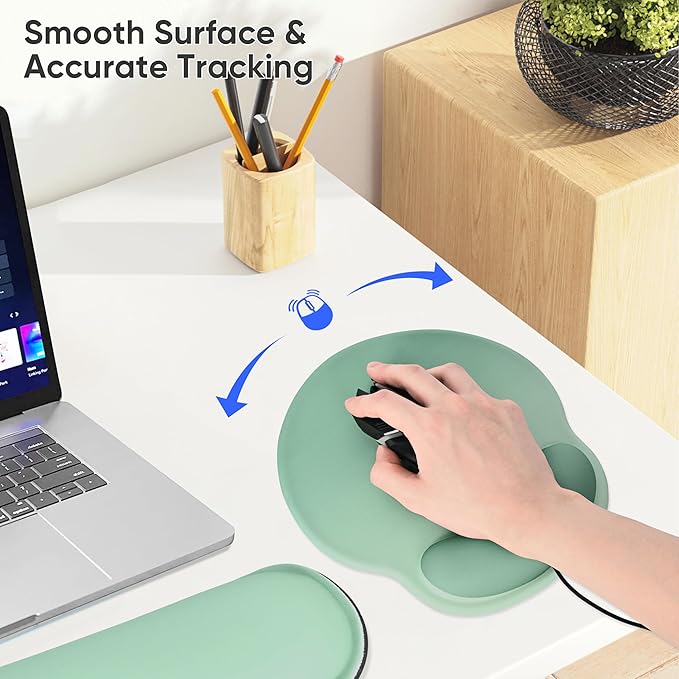 Ergonomic Keyboard Mouse Pad Wrist Rest Support Set for Laptop/Computer/Desktop,Memory Foam Hand Rest Wrist Cushion for Gaming/Office,Lightweight Comfortable & Pain Relief (Green)