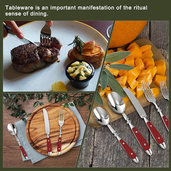 5-Piece Silverware Set Stainless Steel Flatware Set Service for 1 Vintage Cutlery Set with Red Color Bakelite Handle Dishwasher Safe