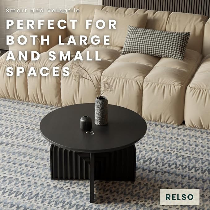 Charon Coffee Table – Solid Mango Wood Round Accent Table, Handcrafted Black Finish – Modern Coffee Table for Living Room, Patio, Bedroom, or Apartment – Compact, Durable, Easy Assembly Design