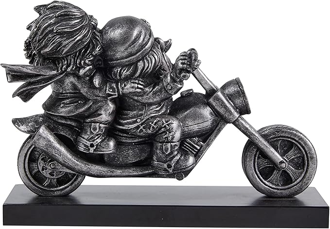 Home Decor 7.6'' Motorcycle Biker Couple Sculpture for Men Birthday Gift for Biker Lover Polyresin Retro Cool Inspirational Motorcycle Rider Figurine Halloween Figurine