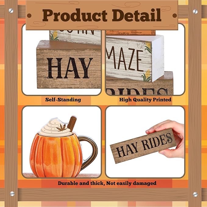 4 Pcs Fall Decorations for Home Fall Cream Cups Table Decor Thanksgiving Tiered Tray Decor Thanksgiving Centerpiece Rustic Cream Cups Block Sign Autumn Decorations for Home Kitchen Shelf