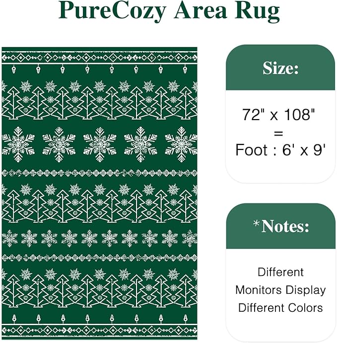 Christmas Green Area Rug 6x9 Washable Living Room Carpet Xmas Snowflake Holiday Decor Indoor Bedroom Throw Rug Decorative Non Slip Soft Low Pile Large Carpet Dining Room Office Nursery