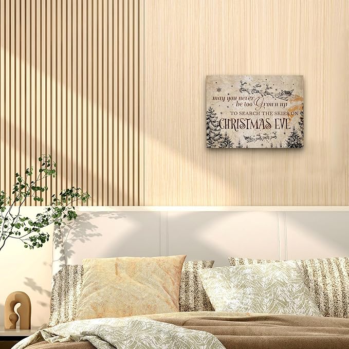 WODMIS Christmas Wall Decor,Farmhouse Christmas Decor,Christmas Signs Framed Canvas Wall Art,Christmas Eve Canvas Wall Art Home Decorations,May You Never Be Too Grown Up To Search Wall Decor 11x14