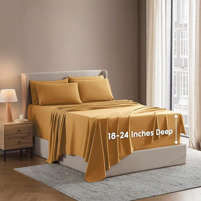Nestl Extra Deep Twin Sheet Set - 4 Piece Breathable & Cooling Sheets - Hotel Luxury Bedding Set w/18-24 Inch Deep Pockets - Easy & Secure Fit - Super Soft, Wrinkle Free & Comfy - Camel Gold