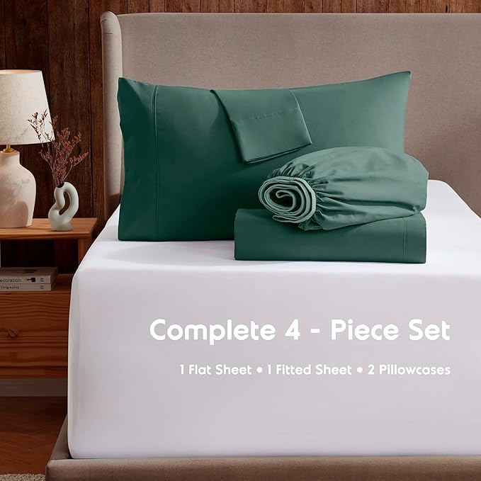 Nestl Extra Deep Twin XL Sheet Set - 4 Piece Breathable & Cooling Sheets - Hotel Luxury Bedding Set w/18-24 Inch Deep Pockets - Easy & Secure Fit - Super Soft, Wrinkle Free & Comfy - Forest Green