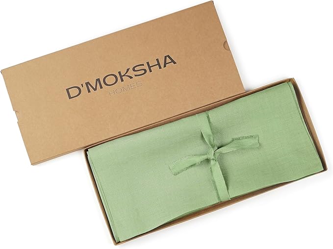 D'Moksha Homes Linen Sage Green Table Runner 144 Inches Long - 100% Pure Linen Extra Long Table Runner 14 x 144 Inch for Fall, Autumn and Halloween - Machine Washable