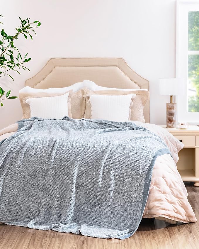 Super Soft Throw Blanket 60 x 80 Inches, Half-Side Plush Fuzzy Blanket for Couch, Sofa, Bed & Chair, Warm Cozy Lightweight Knit Blanket for Fall & Winter Blue