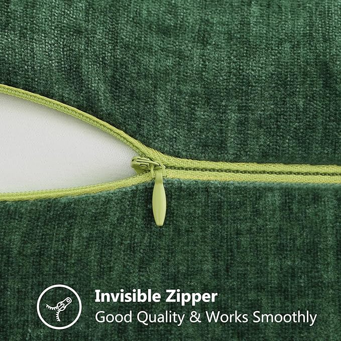 decorUhome Christmas Chenille Soft Throw Pillow Covers 24x24 Set of 2, Farmhouse Velvet Neutral Decorative Euro Pillow Covers with Stitched Edge for Couch Sofa Bed Home Decor, Green