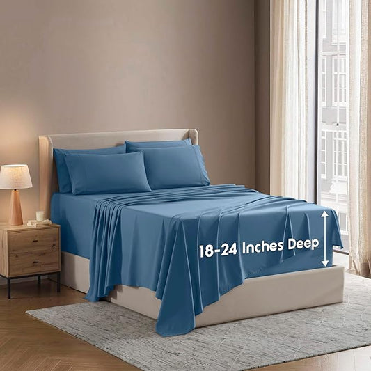 Nestl Extra Deep Twin XL Sheet Set - 4 Piece Breathable & Cooling Sheets - Hotel Luxury Bedding Set w/18-24 Inch Deep Pockets - Easy & Secure Fit - Super Soft, Wrinkle Free & Comfy - Blue Heaven