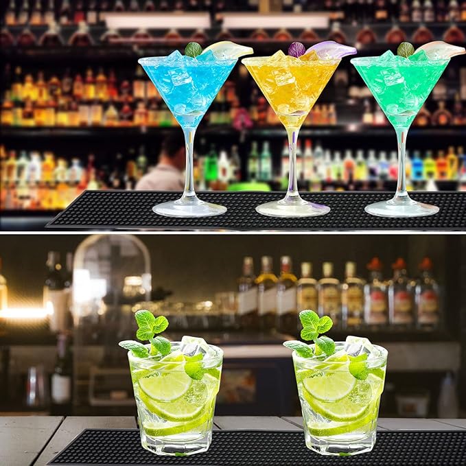 3 Pcs 24 x 3 Inch Rubber Bar Mats, Non-Slip Bar Service Spill Mat, Black Rubber Bar Mat, Bar & Wine Tools, Bar Mats Set for Countertop, Cafe, Bar, Kitchen, Restaurant, Hotel