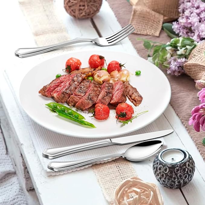 Herogo 10-Piece Silverware Set with Scalloped Edge, Stainless Steel Flatware Cutlery Set for 2, Modern Tableware Eating Utensils Set, Dishwasher Safe, Mirror Polished