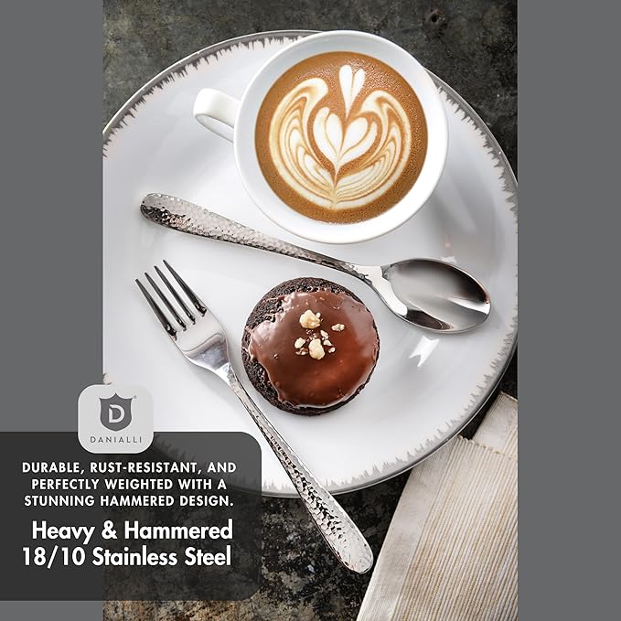 Hammered Silverware Set | Premium 18/10 Stainless Steel Flatware Service for 12 | Heavy-Duty & Dishwasher Safe | Built to Last (60-Piece, Fidenza Hammered)