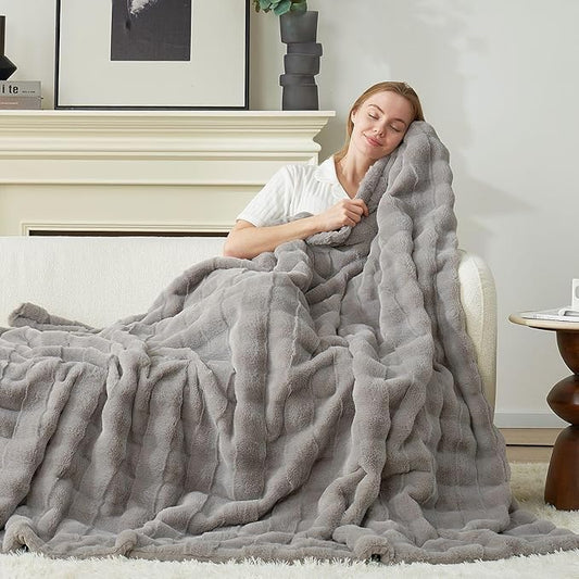 Cozy Bliss Fluffy Faux Fur Throw Blanket for Couch,Warm Cozy Soft Grey Throw Blankets for Sofa Bed Living Room,50x60 Inches