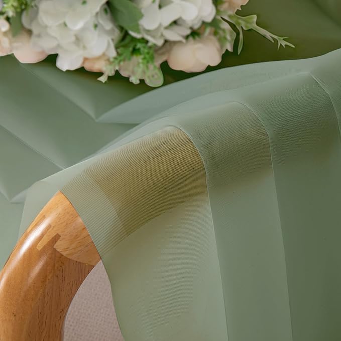 Aiyufeng Sage Green Sheer Curtains 96 Inch Length 2 PCS, Rod Pocket Voile Drapes for Bedroom Living Room, Semi Sheer Curtain Panels Window Treatments for Yard/Patio/Villa/Parlor, 40"x 96", Sage Green