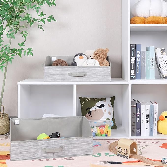 WUIKE Closet Organizers and Storage, Foldable Trapezoid Storage Bins with Handles, Clothes Storage Bins, Closet Shelf Organizer for Wardrobe, Light Gray/Slub Gary, Extra Large, 3-Pack