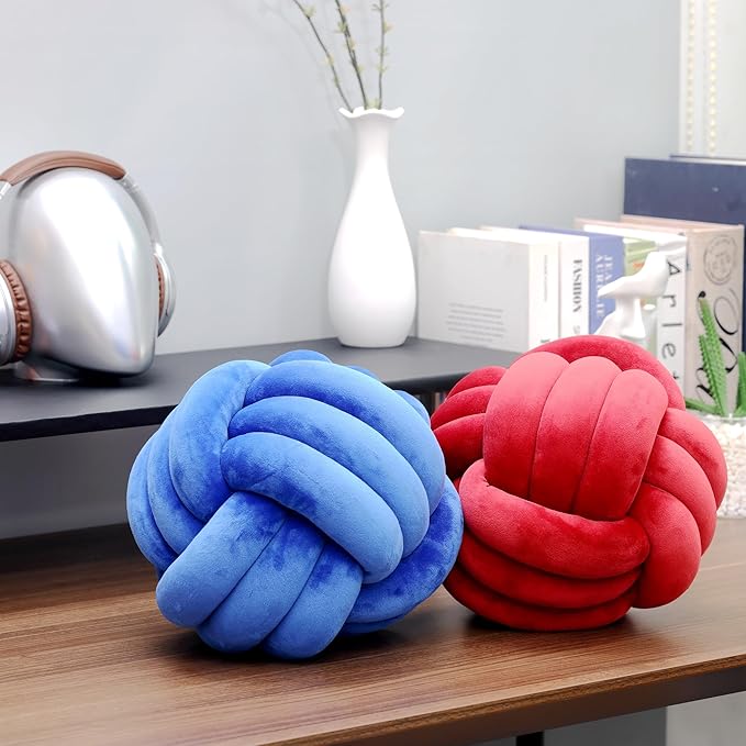 Petrella Knot Pillow Throw Pillows Ball Round Cute Throw Pillows Home Decor Cushion Decorative Aesthetic Spandex,Jewel Blue 8inch