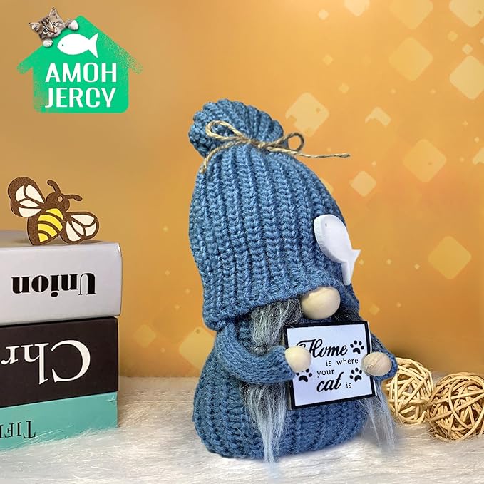Cat Lover Gnome - Handmade Scandinavian Gnome Figurine - Home Decor for Cat Owners - Cute Pet-Themed Shelf & Mantel Decoration - Gift for Cat Lovers