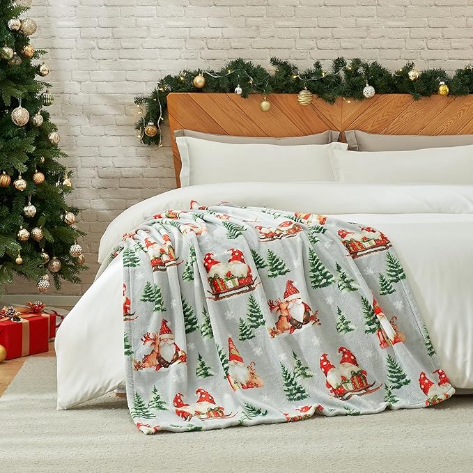Cozy Bliss Gnome Throw Blanket Christmas Blanket Warm Plush Throw Blanket,Ultra Soft Cozy Blanket for Couch,Sofa and Bed(Xmas Gnome in Sleigh,50"x60")