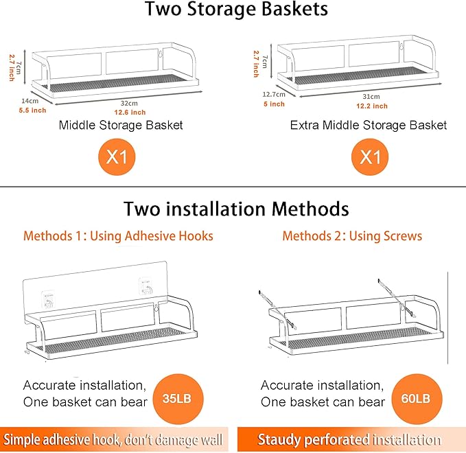 PUSDON Metal Wall Hanging Basket 2 Packs DIY Suitable for Multiple Scenes - Middle Silver Grey Hollowout