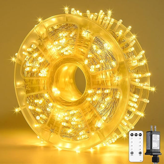 JMEXSUSS 400 LED String Lights Indoor Outdoor Waterproof, 132 ft Warm White Christmas Lights Plug in with Remote, 8 Modes Christmas String Lights for Bedroom Outside Patio Home Party Xmas Tree Decor