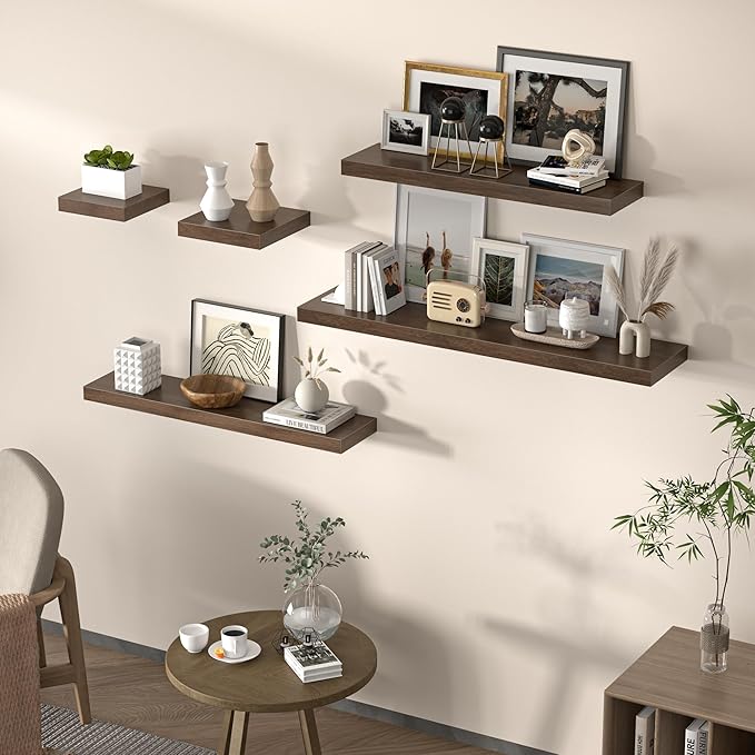 Floating Shelves for Wall, 40" W x 8" D x 1.5" H, Wooden Wall Mounted Display Shelves with Invisible Brackets for Living Room, Bedroom, Bathroom, Kitchen Decor and Storage, Set of 2, Walnut