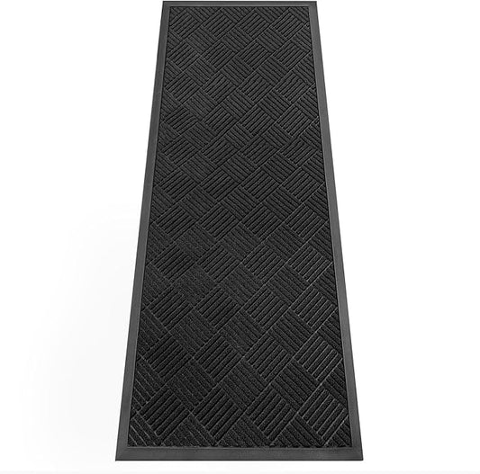 Indoor Outdoor Door Mat, 6’x 2' Doormat for Entryway, Rubber Backing Non Slip Front Door Mat Outside Entrance, Super Absorbent Commercial Floor Mat for Home Office, Black