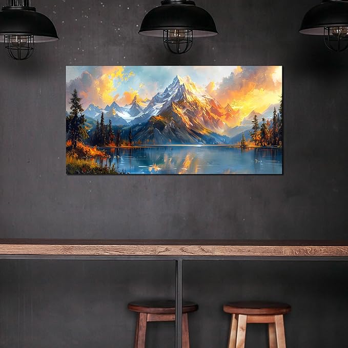 Large Canvas Wall Art for Living Room Natural Dusk Landscape Mountain Lake Picture Framed Canvas Prints Modern Wall Art for Bedroom Office Size 24x48