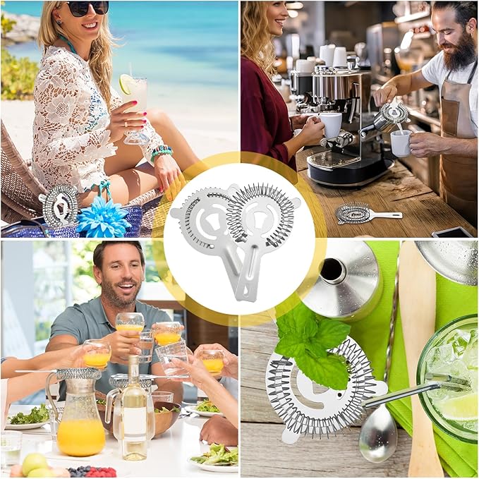 32 Pcs Bar Bartender Strainer Stainless Steel Drink Cocktail Strainers Silver Shaker Ice Bar Shelf or Bartenders Mixologists Drinking Water Filtering