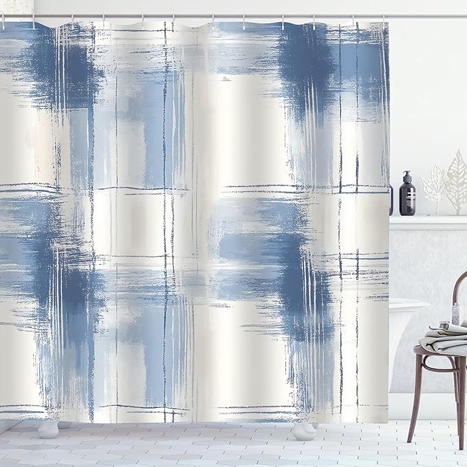 Abstract Ombre Blue Shower Curtain Modren Chic Art Painting Bathroom Curtains Waterproof Polyester Fabric Bath Curtain 72 x 72 Inch with 12 Hooks