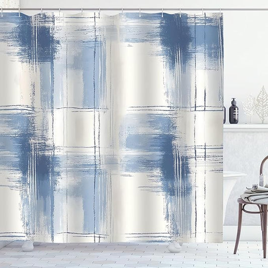 Abstract Ombre Blue Shower Curtain Modren Chic Art Painting Bathroom Curtains Waterproof Polyester Fabric Bath Curtain 72 x 72 Inch with 12 Hooks