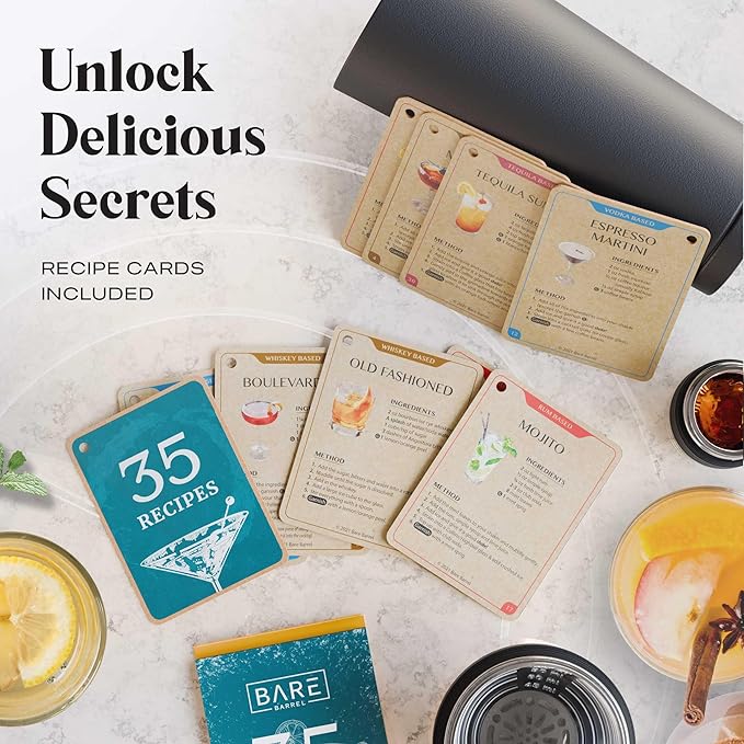 Insulated Cocktail Shaker Set | Double Wall Stainless Steel | Martini Shaker for Home Bar Bartending | Built-in Drink Measurement System & Strainer, Travel Bag, 35 Recipes | Gift Set (Matt Black)