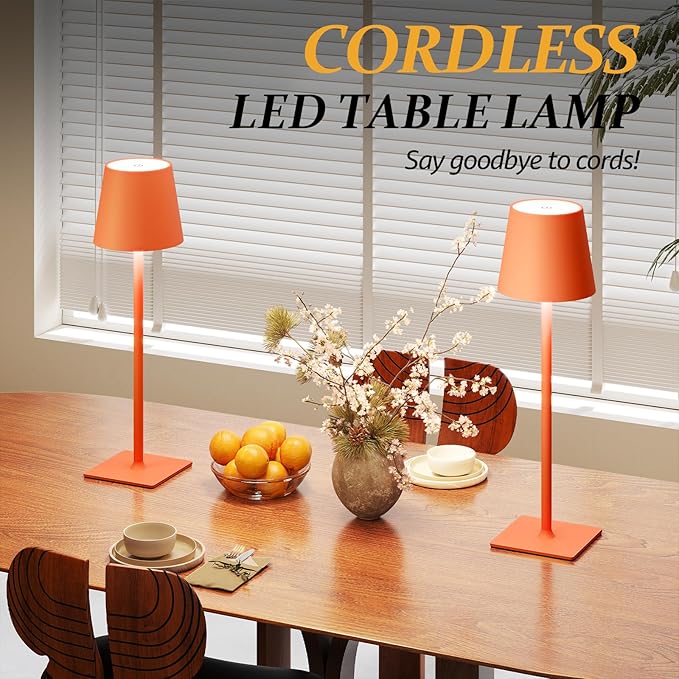 2 Pack Cordless Table Lamps, 3 Colors Stepless Dimming, 5000mAh Rechargeable Battery LED Desk Lamp for Bedroom/Couple Dinner/Desk/Cafe/Dining Room/Terrace