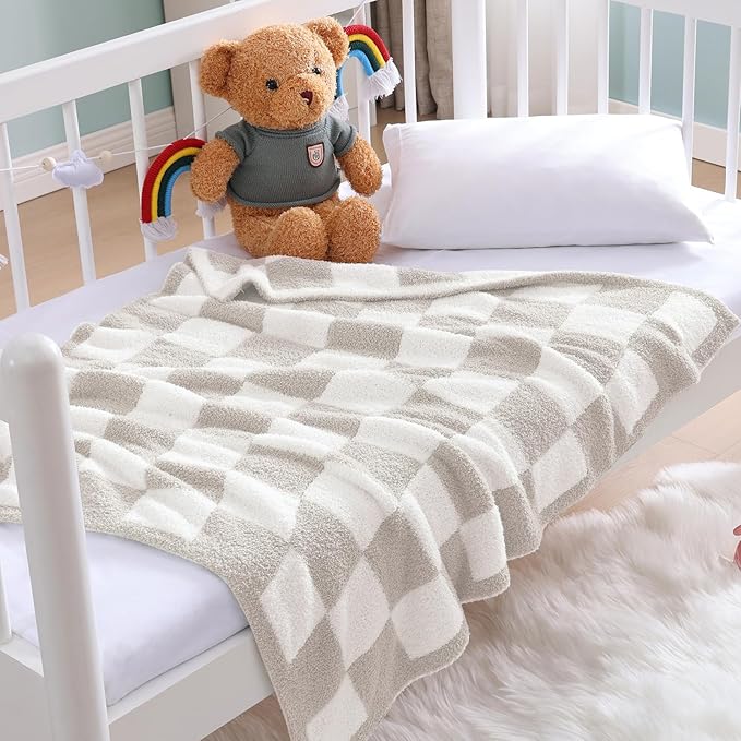 WRENSONGE Checkered Throw Blanket, Taupe Soft Cozy Fluffy Warm Hand Made Throw Blankets for Couch, Sofa, Chair, Bed, Camping, Picnic, Travel Lightweight Bed Blanket - 30"*40"