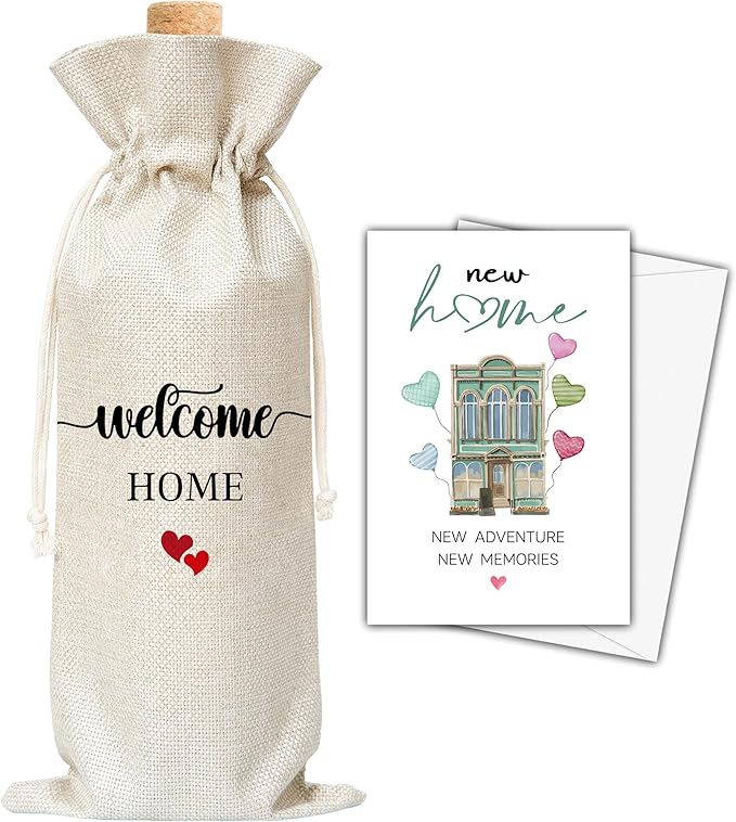 Housewarming Gifts Wine Bag & Card, New Home Wine Bag Gifts For Women Men New Homeowners Hostess, Realtor Gift to Clients, Welcome Home Wine Bag For Housewarming New Home Party -55