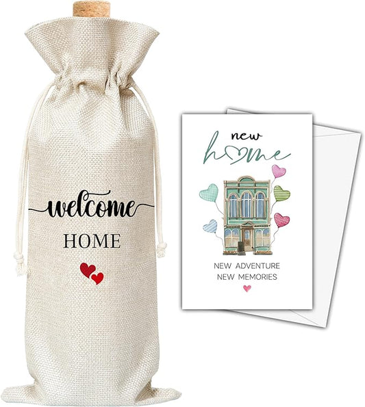Housewarming Gifts Wine Bag & Card, New Home Wine Bag Gifts For Women Men New Homeowners Hostess, Realtor Gift to Clients, Welcome Home Wine Bag For Housewarming New Home Party -55