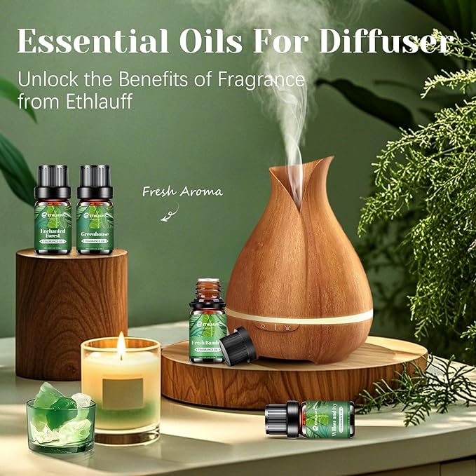 Fragrance Oils Set, Essential Oils for Diffuser for Home, Candle Sopa Making - Enchanted Forest, Willow and Ivy, Clover and Aloe, Fresh Bamboo, Scented Oil Gift Set
