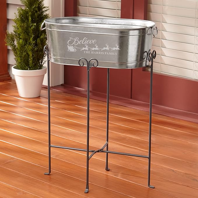 Let's Make Memories Personalized Beverage Tub - Christmas Party - We Believe - Metal - Engraved - 5.5 Gallons - w/Stand