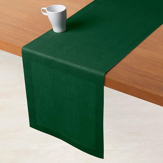 D'Moksha Homes Linen Forest Green Table Runner 108 Inches Long - 100% Pure Linen Dining Table Runner 14 x 108 Inch for Fall, Autumn and Halloween - Machine Washable